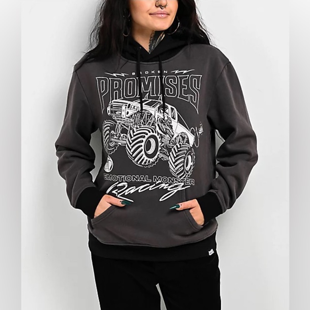 Broken Promises Last Race Grey & Black Hoodie Graphic Hoodie Women’s Large